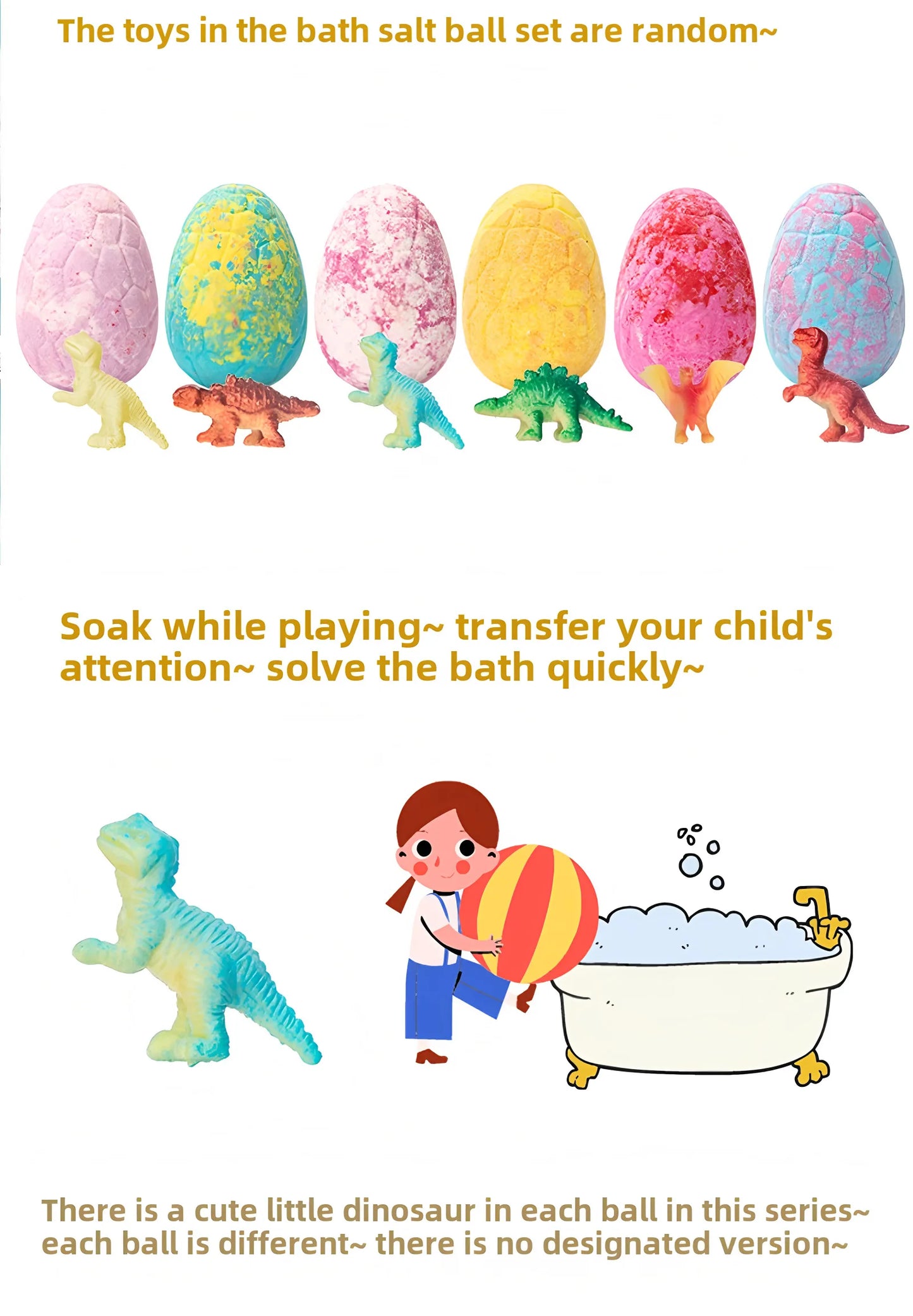 6PCS Children's Dinosaur Egg Bomb Bath Salt Balls Fun