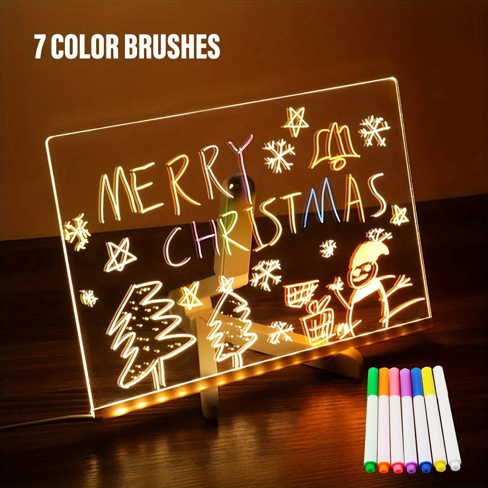 LED Note Board DIY Acrylic Night Light 7 Pens Drawing Board