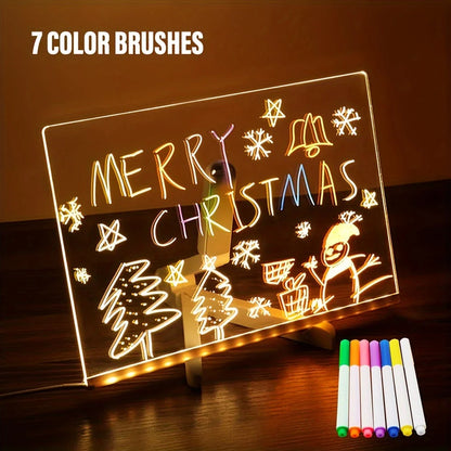 LED Note Board DIY Acrylic Night Light 7 Pens Drawing Board