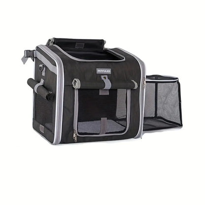 Dog or Cat Bike Basket, Expandable Soft Sided Pet Carrier Backpack with 4 Open Doors