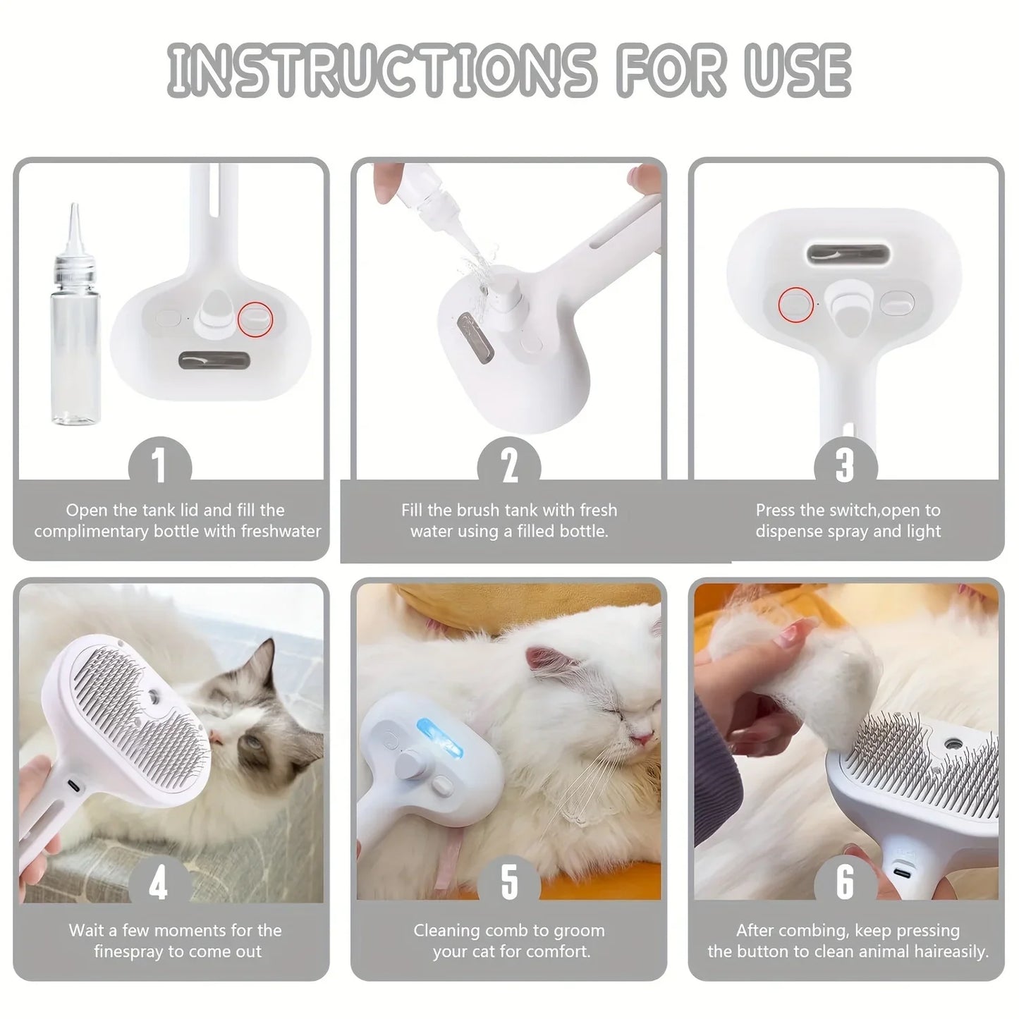 Pet Spray Grooming Comb Steamy Floating Hair Removal