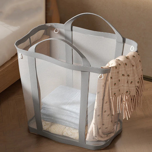 Nylon Mesh Laundry Basket Portable Dirty Clothes Organizer