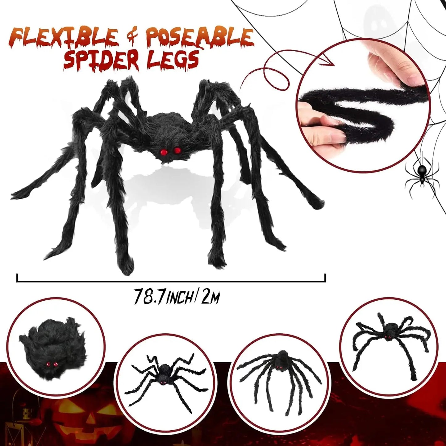 Giant Black Plush Spider Halloween Decoration Props