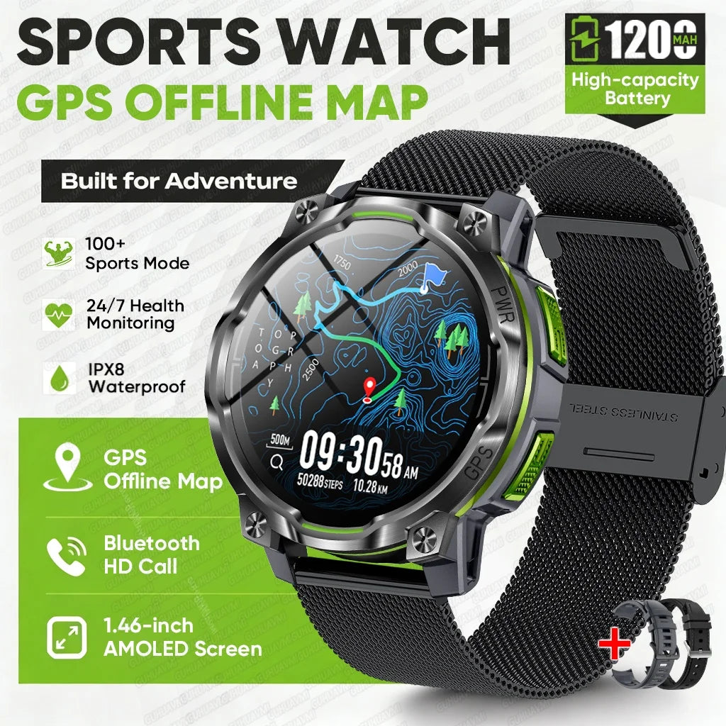 New GPS Map Smart Navigation Watch 1200mAh Battery