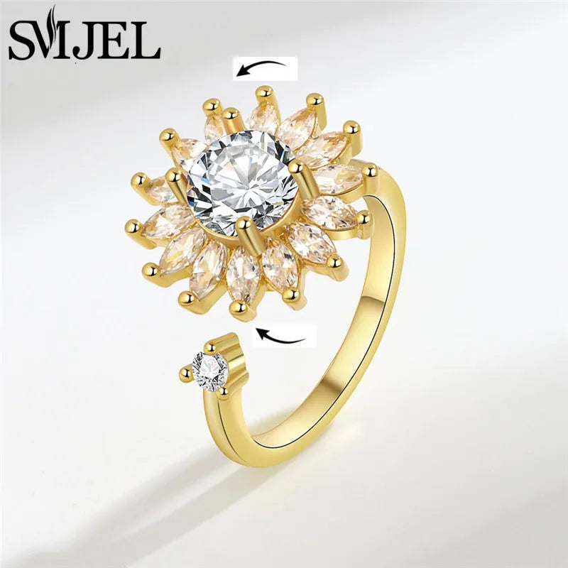 Luxury Crystal Anxiety Relief Spinning Fidget Rings for Women