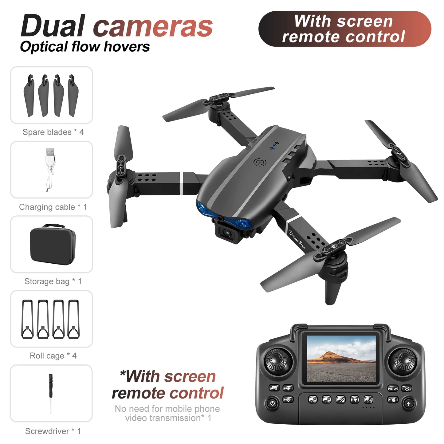 New E88 E99 Drone Remote Control with Screen Dual Camera