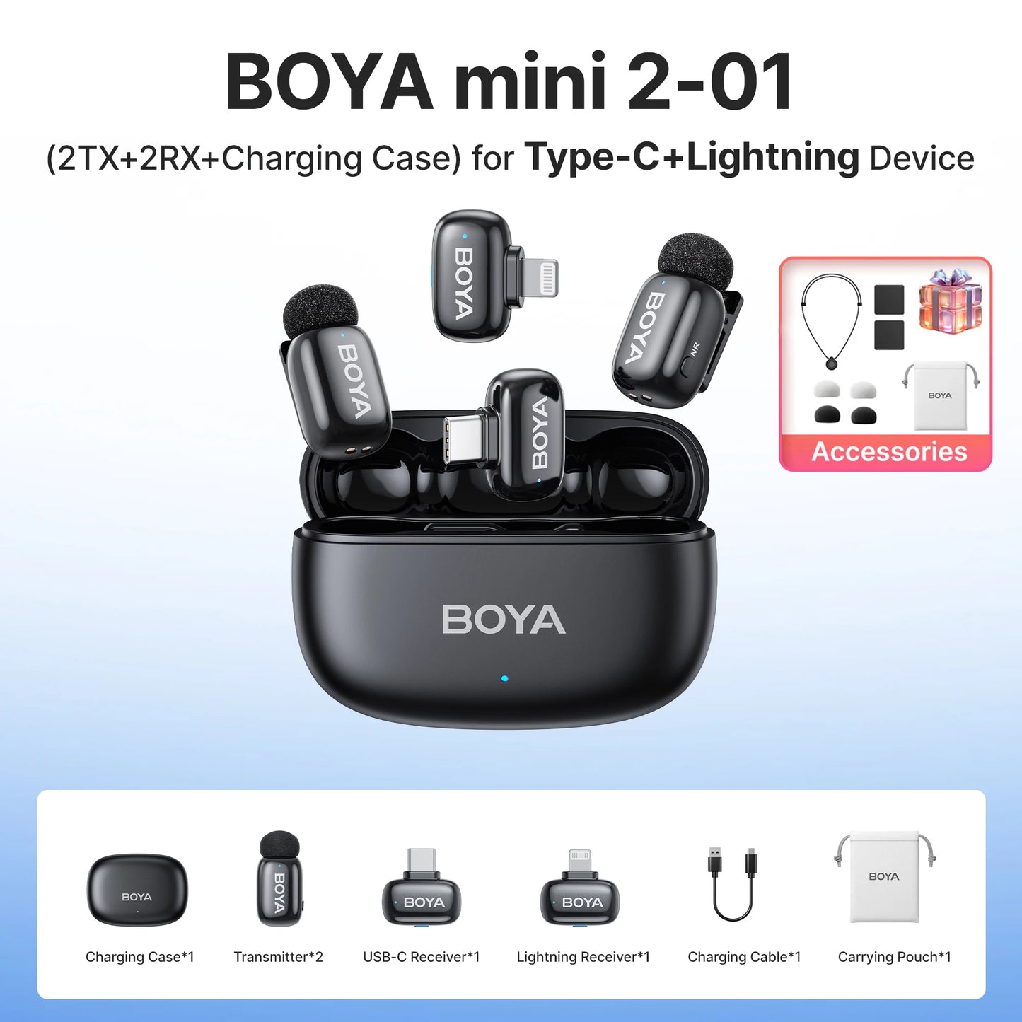 BOYA Mini 2 Wireless Lavalier Microphone AI Noise Reduction
