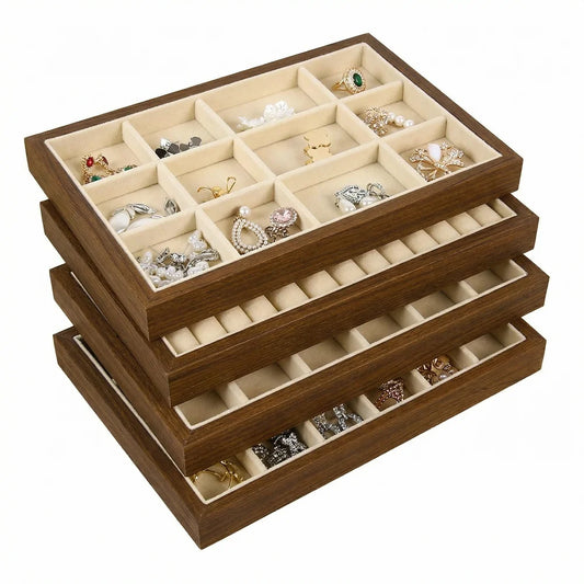 Solid Wood Jewelry Display Tray Stackable Storage