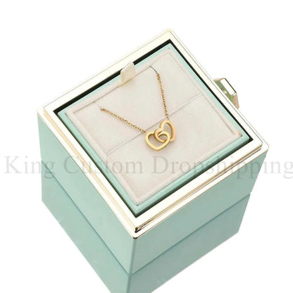 New Eternal Real Rose Rotating box Double Heart Custom