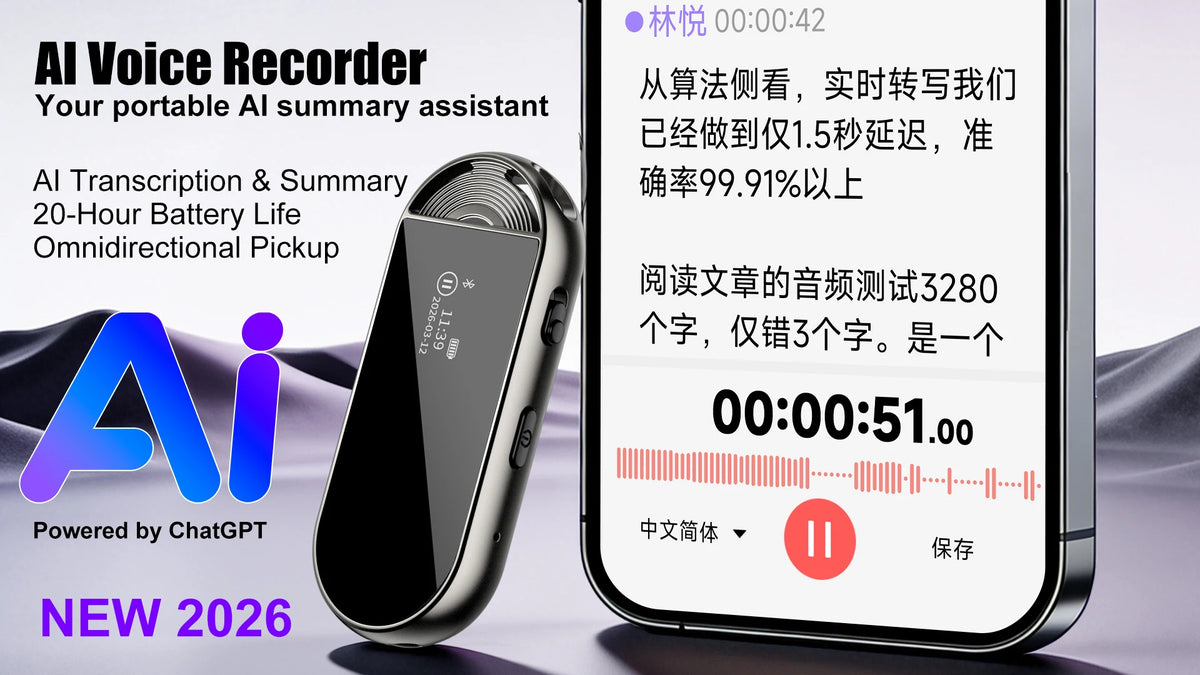 Mini AI Voice Recorder Pen, 30.6g, Magnetic Clip-on Design