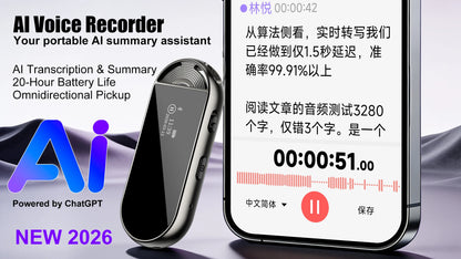 Mini AI Voice Recorder Pen, 30.6g, Magnetic Clip-on Design