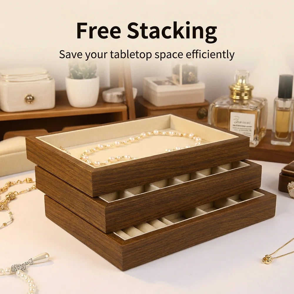 Solid Wood Jewelry Display Tray Stackable Storage