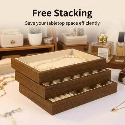 Solid Wood Jewelry Display Tray Stackable Storage