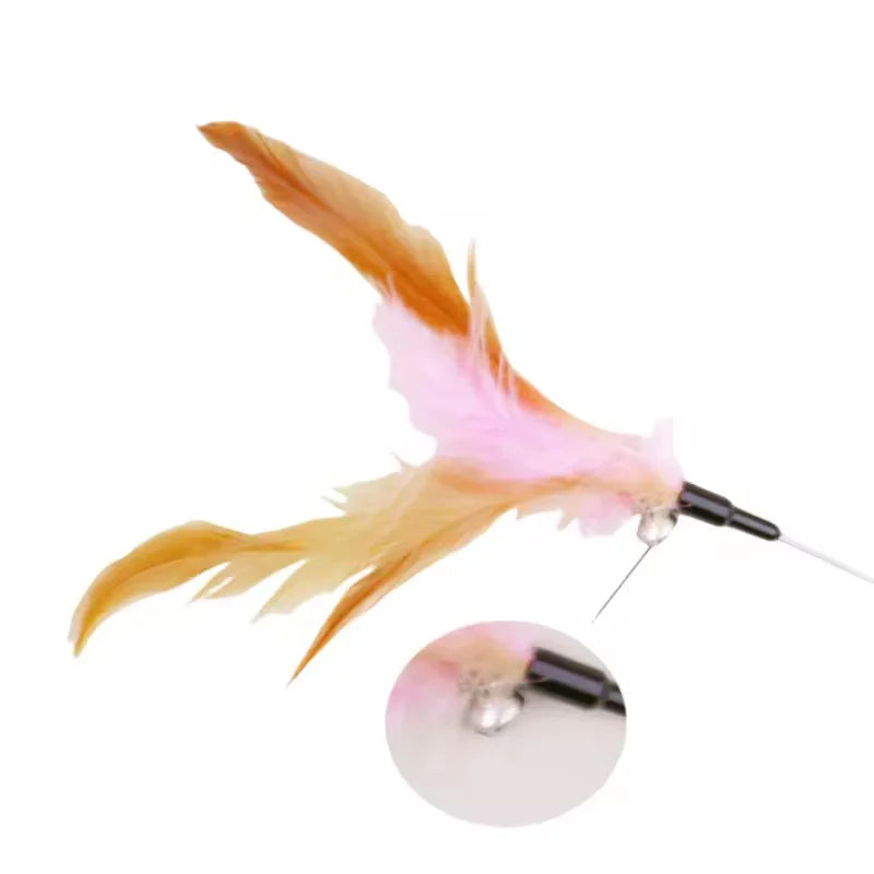 360 Degree Rotating Cat Teaser Wand with Feather Bell Wire