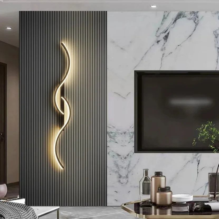 Long Strip LED Wall Lamp Modern Remote Control Dimming Living Roomdecor