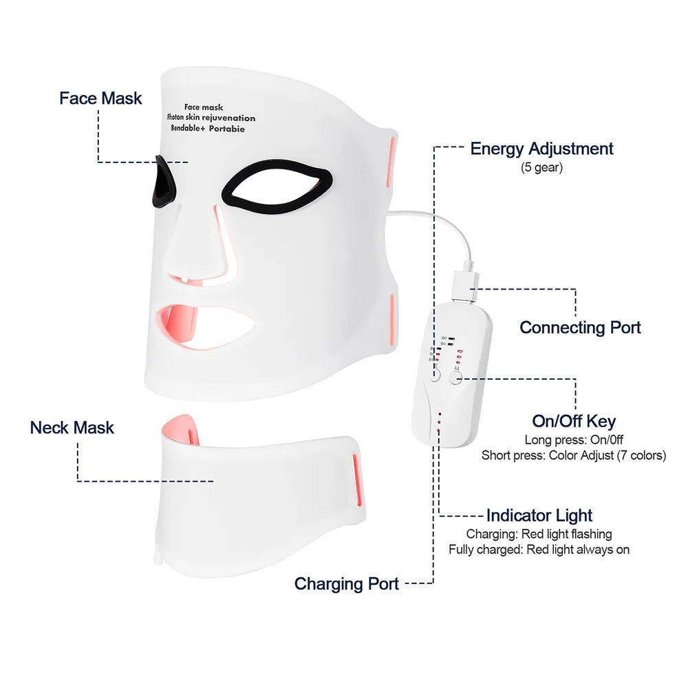 Silicone LED Mask Face With Neck 7 Colors LED Photo