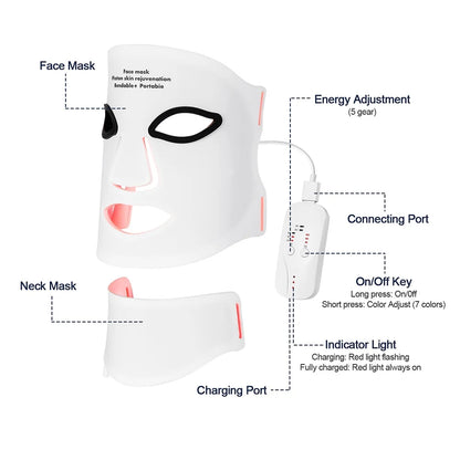 Silicone LED Mask Face With Neck 7 Colors LED Photo