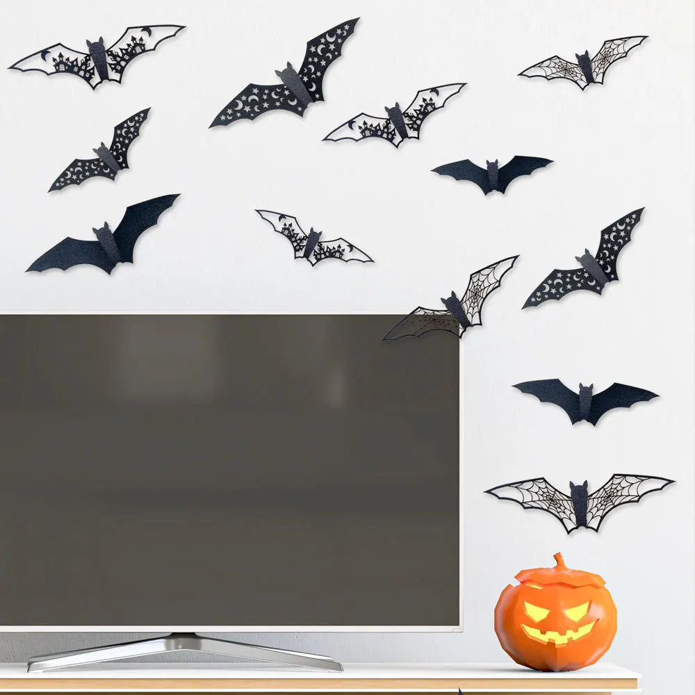 Halloween 3D Hollow Bat Wall Stickers Black Bat Sticker