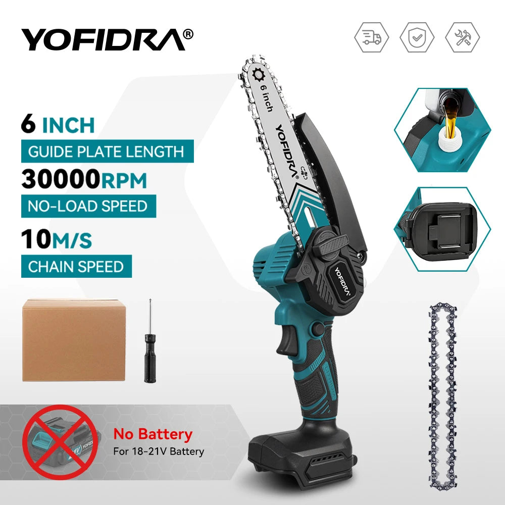 6 Inch 30000RPM Electric Chainsaw Handheld Garden