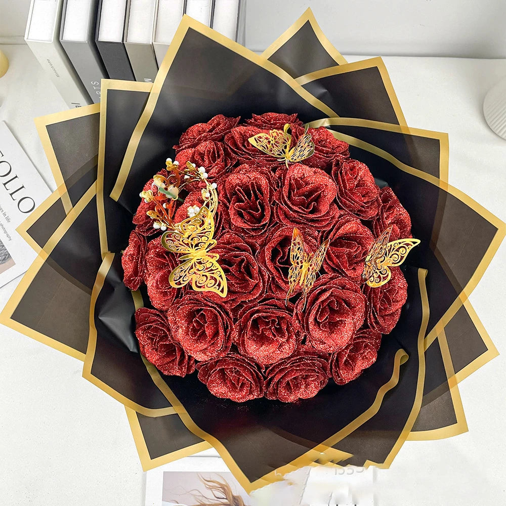 Red Glitter Roses Bouquet DIY Gift Set Everlasting Shiny