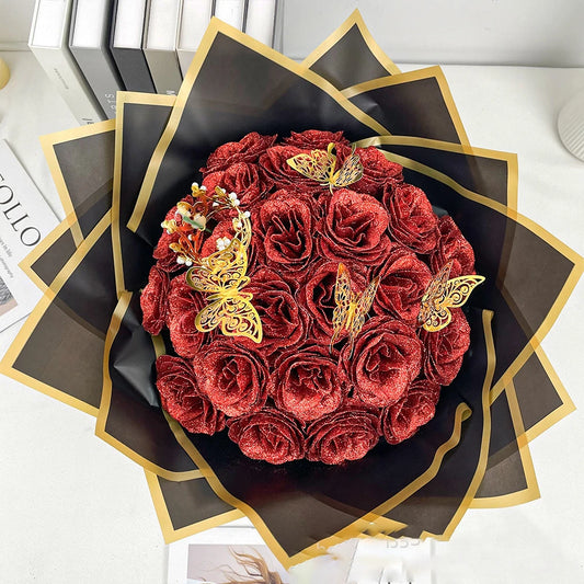 Red Glitter Roses Bouquet DIY Gift Set Everlasting Shiny