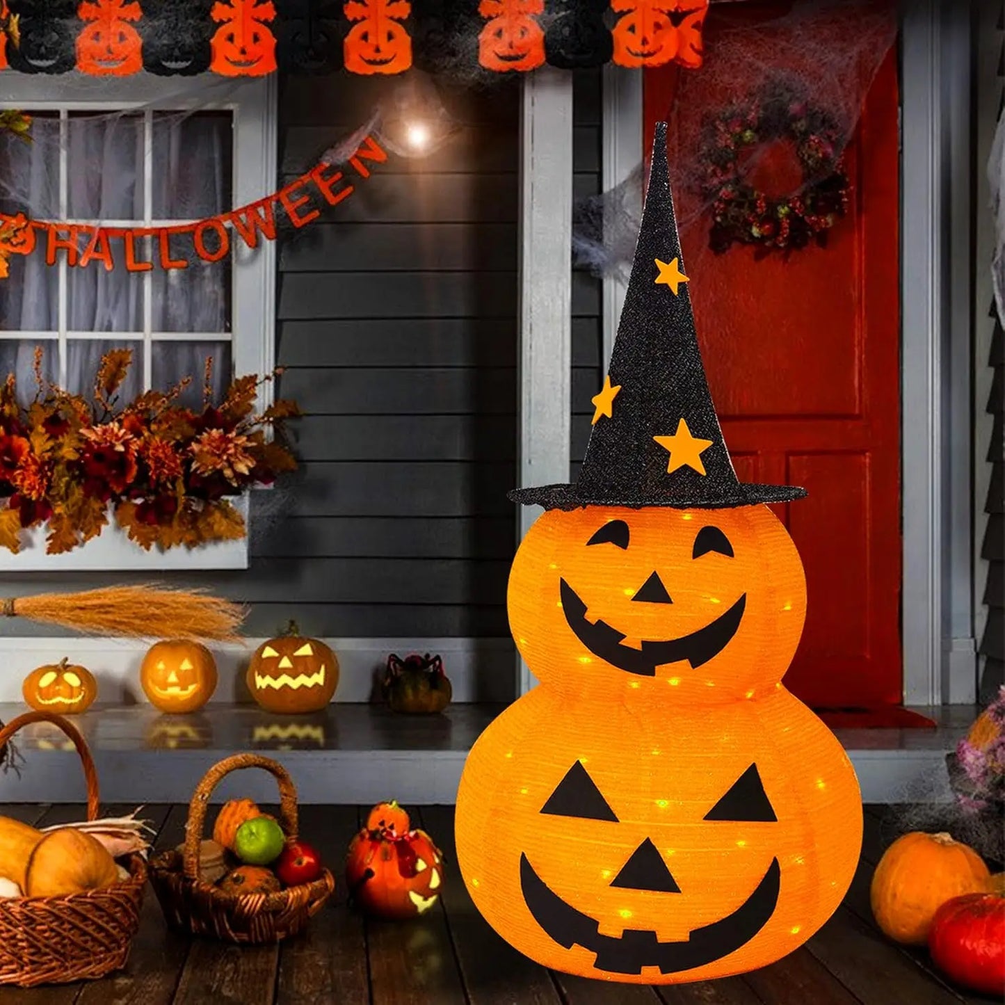 Halloween Pumpkin Decorations Collapsible Jack-o-Lantern Lights