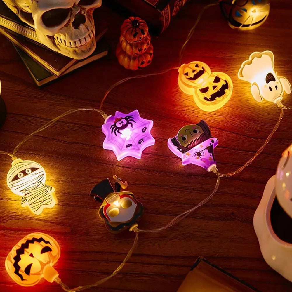 Halloween Decoration LED String Lights,Pumpkin Ghost Spider Web Hanging Lamp