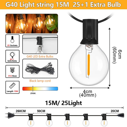 Garland String Lights LED Outdoor Patio String Lights
