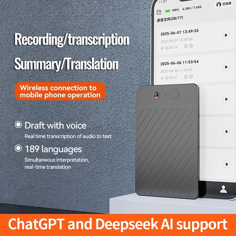 AI Voice Recorder with LED Indicator ChatGPT Smart Transcription