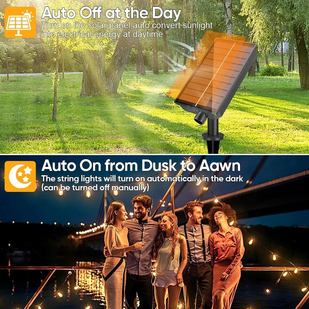 LED ST38 Solar String Lights for Outside, USB & Solar Dual Charging