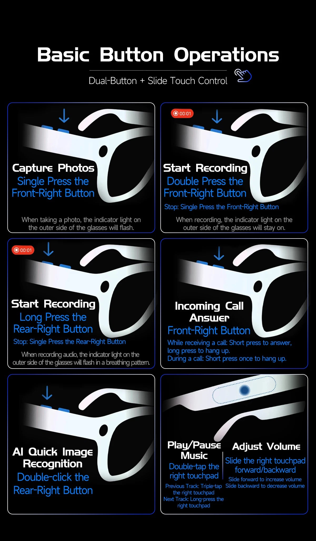 New Upgrade Smart Glasses With Camera Video Recording