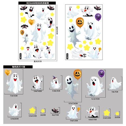 Halloween Window Glass Stickers Cartoon Pumpkin Lantern Candy Bat