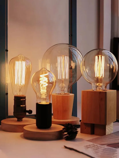 Modern Wood Table Lamps E27 Retro Desk Decora Light