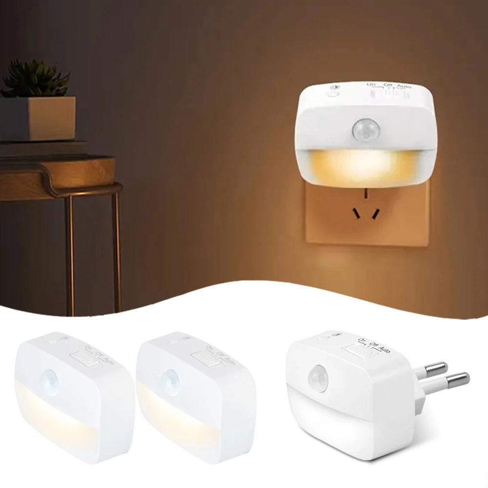 LED Night Light Motion Sensor EU Plug Lamp Nightlights