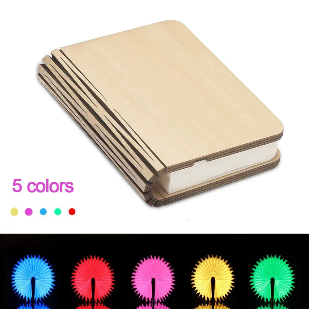 3D Wooden Foldable LED Book Night Light 3 / 5 Lighting Colors