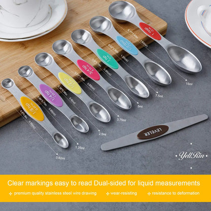 Magnetic Measuring Spoons Set, Dual-Sided Stainless Steel