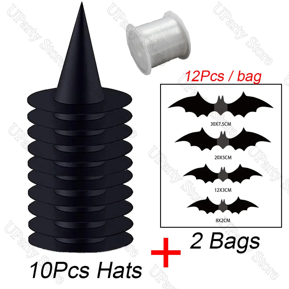Halloween Black Witches Hats with Rope Hanging Wizard