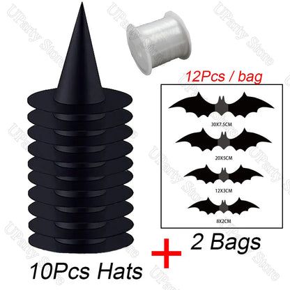 Halloween Black Witches Hats with Rope Hanging Wizard