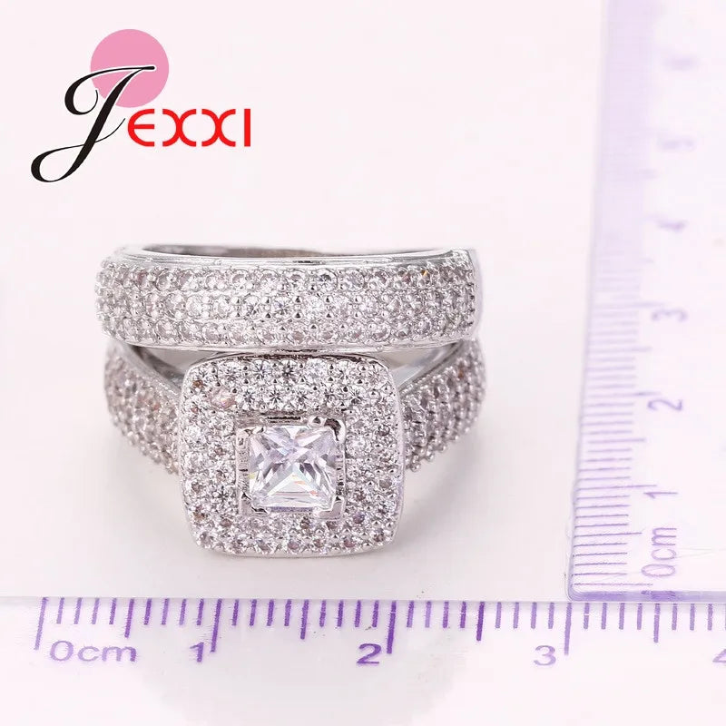 Classcial 925 Sterling Silver Wedding Ring Sets