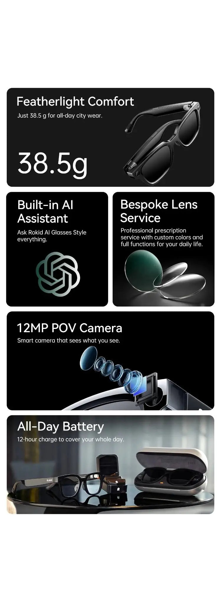 AI Glasses Style 38.5g Ultra-Light All-in-One AI Glasses