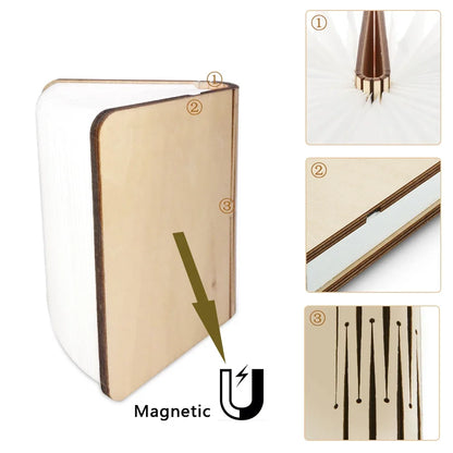 3D Wooden Foldable LED Book Night Light 3 / 5 Lighting Colors