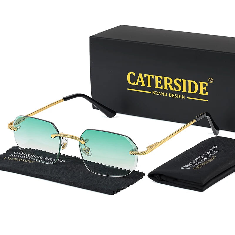 New Retro Rimless Sunglasses Men's Polygon Brand Designer