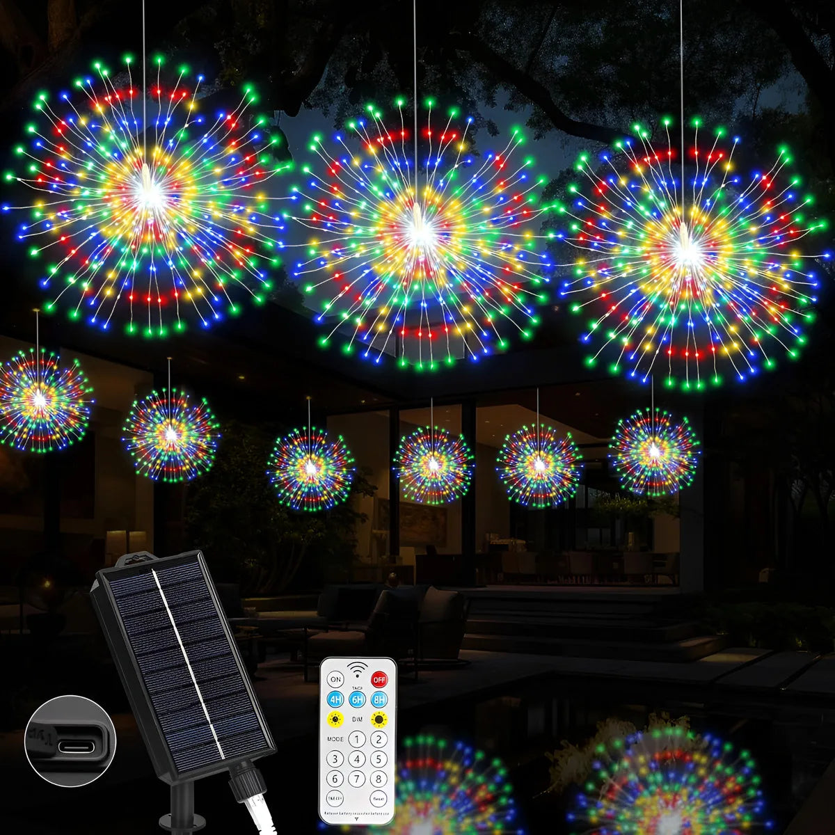 Solar Hanging Solar Outdoor Fireworks Light Solar 450 LED Starburst Ball