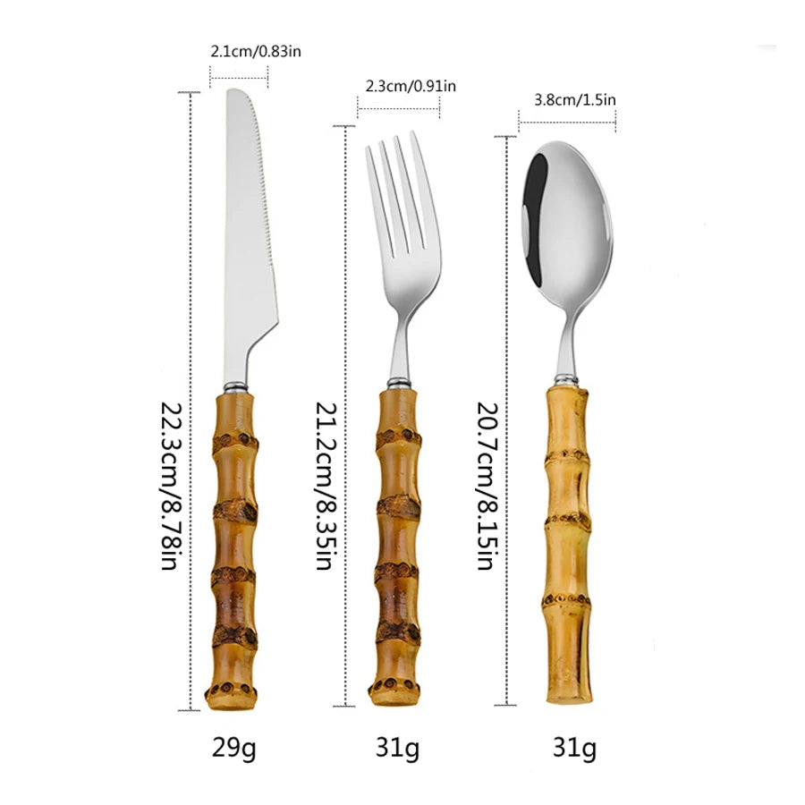 Bamboo Forks Spoons Knives Tableware Set Knife Cutlery