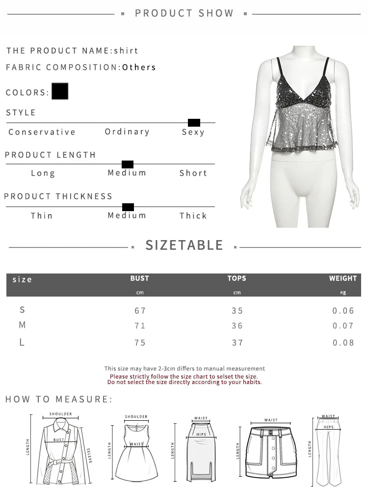 Weird Puss Sequins Patchwork Mesh Camisole Women