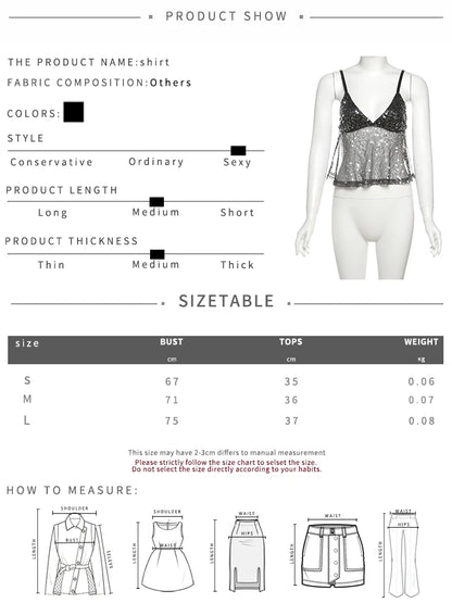 Weird Puss Sequins Patchwork Mesh Camisole Women