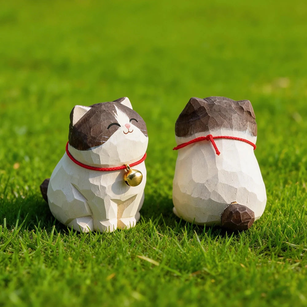 Cute Cat Animals Figurine Decorative Wooden Ornament