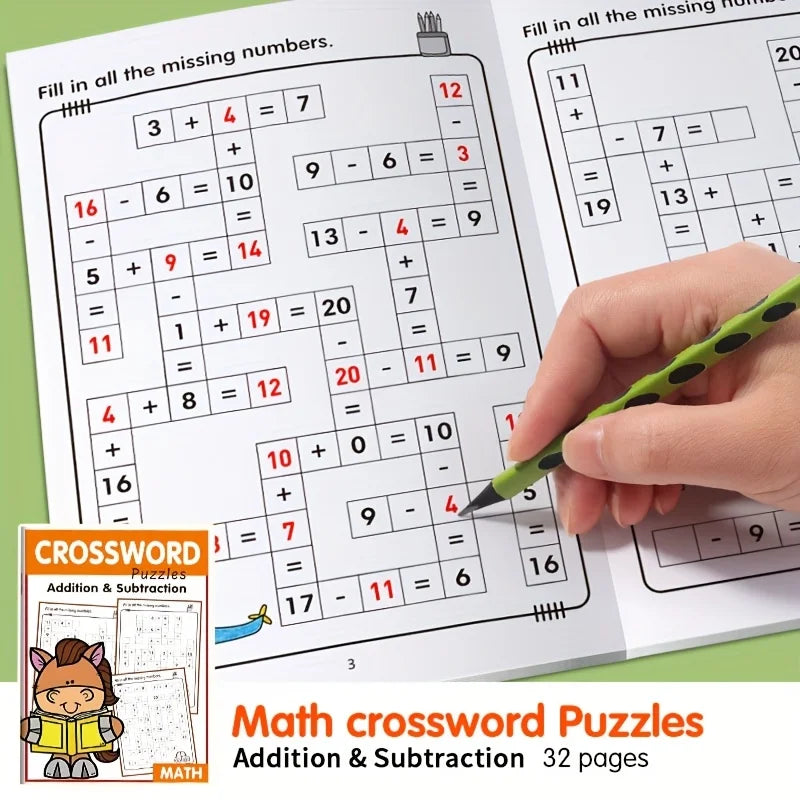 Children's math crossword puzzle book practice
