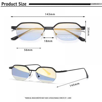 Retro Polygon Sunglasses Men Metal Semi Rimless