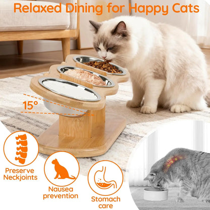 Elevated Cat Bowls Raised Wood Stand Feeder